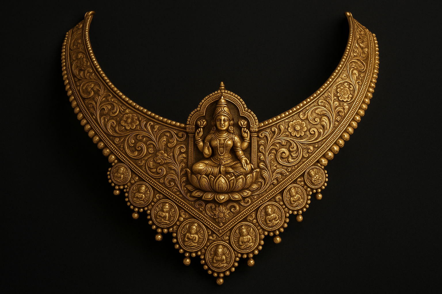 V shape laxmi ji choker in dark background